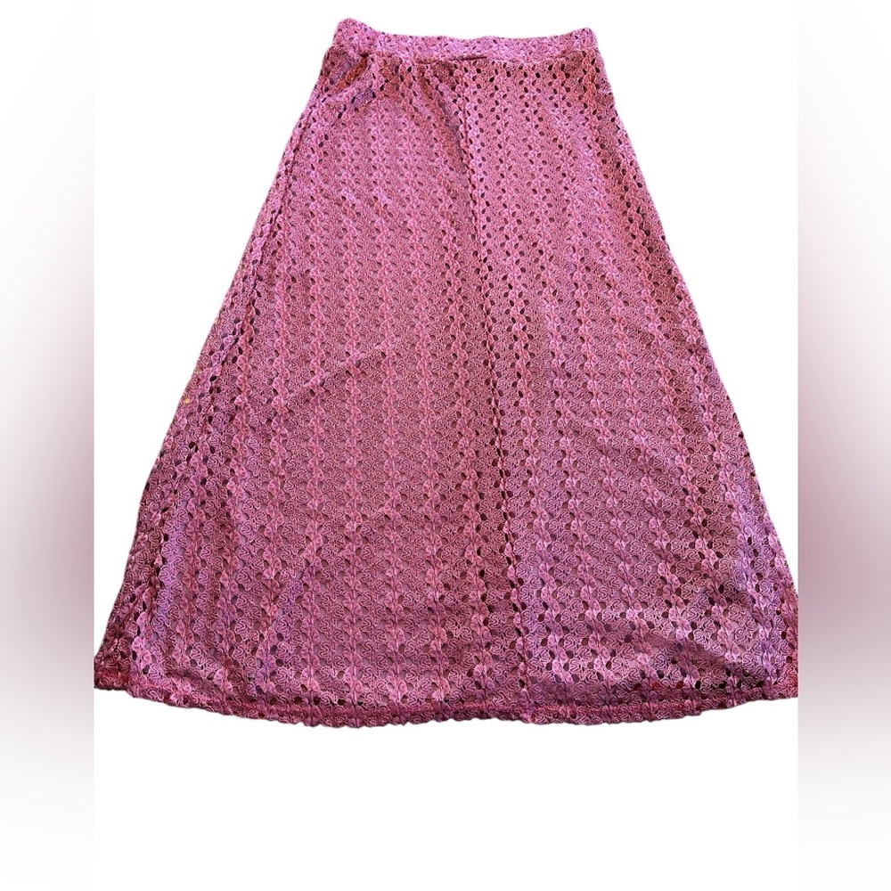 Ashley Blue Y2K Mauve Rosy Lace Maxi Skirt Deadstock NWT Made USA Vintage 2000s - Picture 3 of 13